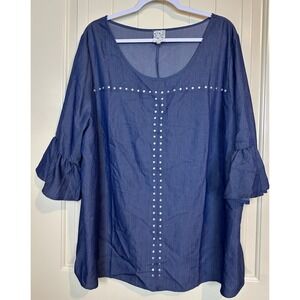 Naif Anthropologie Womens Size 3X Chambray Flutter Bell Sleeve V-Neck blouse top
